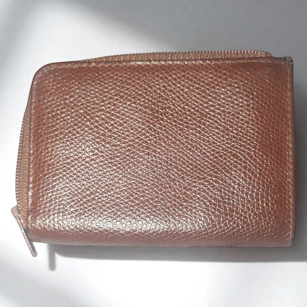 Vintage Christian Dior Brown Leather Zip Wallet with Gold CD Logo